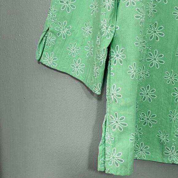 Alfred Dunner Size 10 Petite Green Embroidered Grandmacore Top Feminine Romantic - Picture 6 of 9
